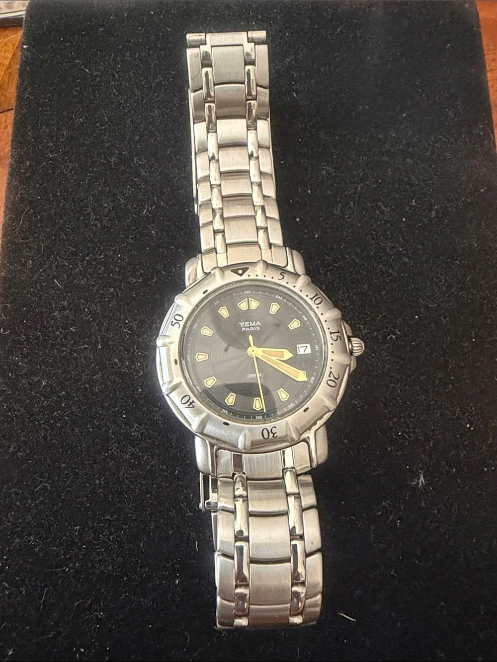 Yema Stainless Steel Dive Watch with Black Dial and Yellow Accents